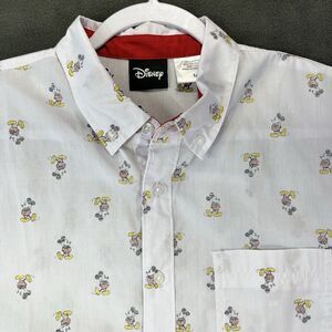 Disney Mickey Mouse White All Over Print Button Down Short Sleeve Shirt Size M
